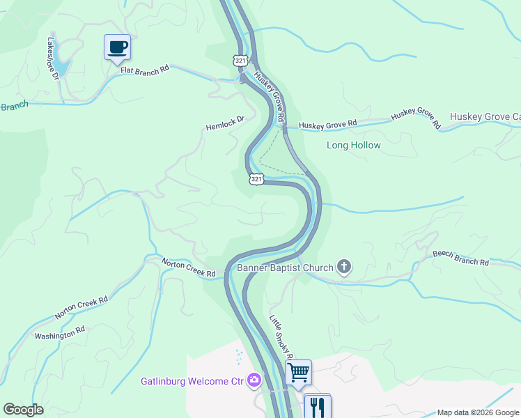 map of restaurants, bars, coffee shops, grocery stores, and more near 1239 Annes Road in Gatlinburg