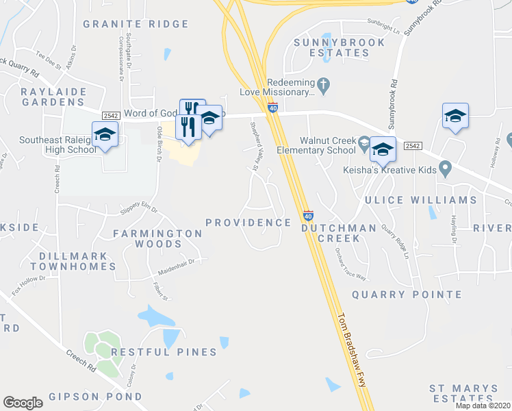 map of restaurants, bars, coffee shops, grocery stores, and more near 2528 Follow Me Way in Raleigh