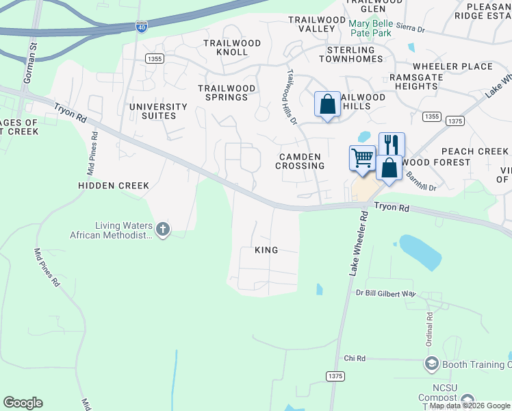 map of restaurants, bars, coffee shops, grocery stores, and more near 3118 Tryon Road in Raleigh