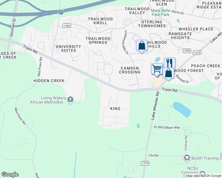 map of restaurants, bars, coffee shops, grocery stores, and more near 3118 Tryon Road in Raleigh