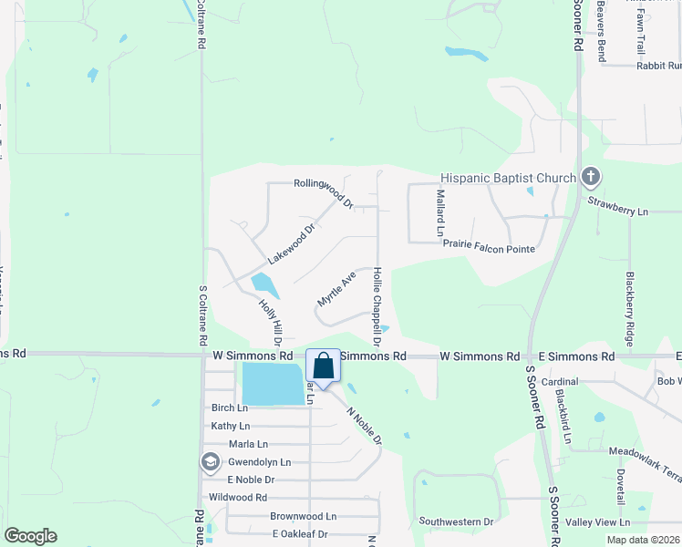 map of restaurants, bars, coffee shops, grocery stores, and more near 3481 Myrtle Avenue in Edmond