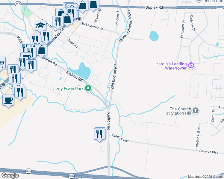 map of restaurants, bars, coffee shops, grocery stores, and more near 1009 Old Kedron Rd in Spring Hill