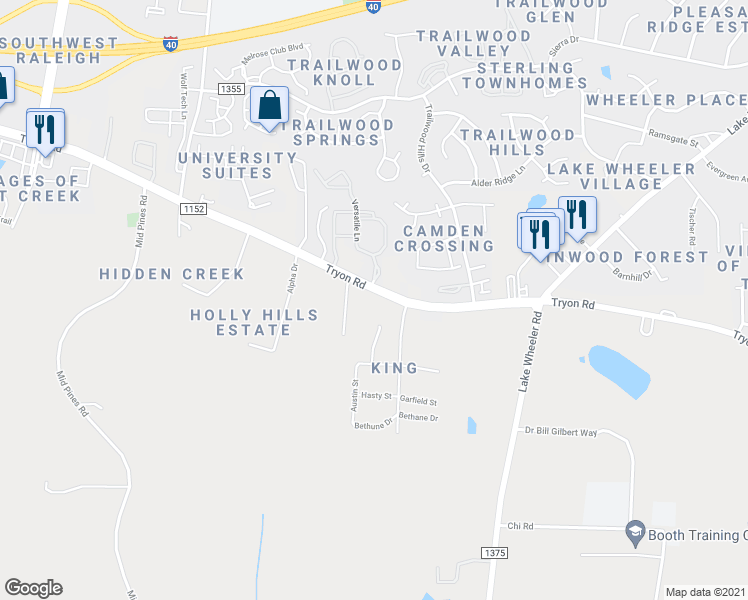 map of restaurants, bars, coffee shops, grocery stores, and more near 3118 Tryon Road in Raleigh