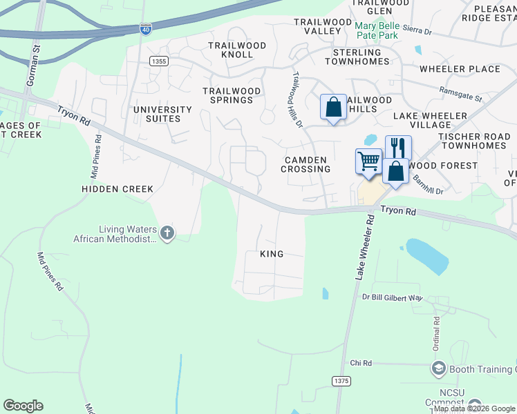 map of restaurants, bars, coffee shops, grocery stores, and more near 3118 Tryon Road in Raleigh