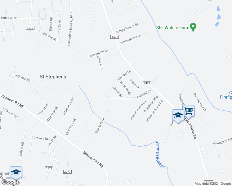 map of restaurants, bars, coffee shops, grocery stores, and more near 4001 Allison Street in Hickory