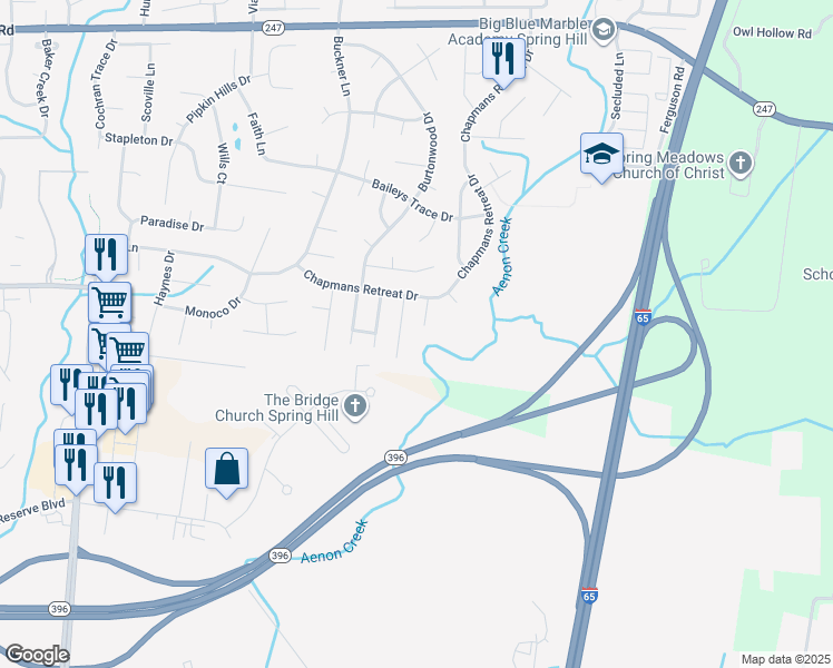 map of restaurants, bars, coffee shops, grocery stores, and more near 2010 McCrory Place in Spring Hill