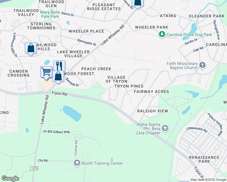 map of restaurants, bars, coffee shops, grocery stores, and more near in Raleigh