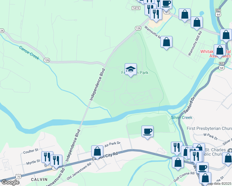 map of restaurants, bars, coffee shops, grocery stores, and more near 511 Independence Boulevard in Morganton
