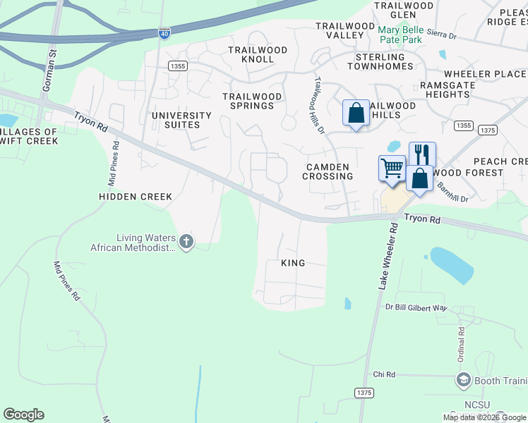 map of restaurants, bars, coffee shops, grocery stores, and more near 3135 Tryon Road in Raleigh