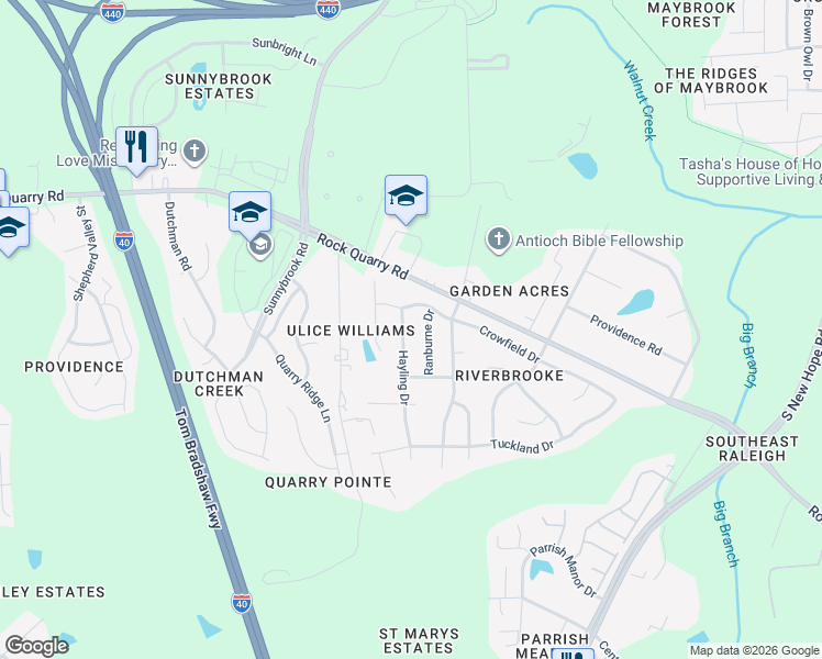 map of restaurants, bars, coffee shops, grocery stores, and more near 2905 Hayling Drive in Raleigh