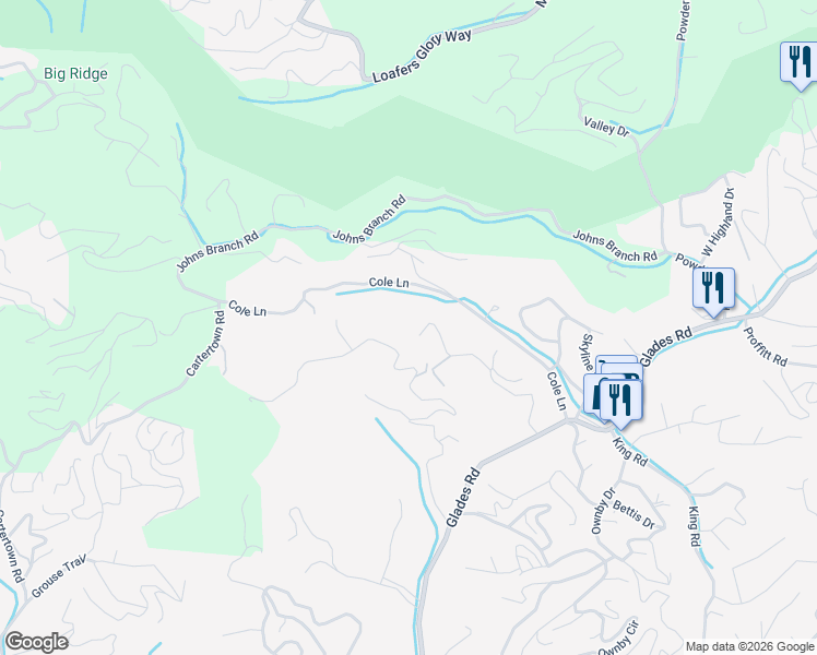 map of restaurants, bars, coffee shops, grocery stores, and more near 648 Carter Plaza in Gatlinburg