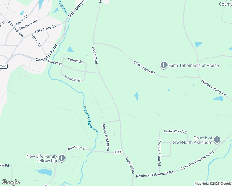 map of restaurants, bars, coffee shops, grocery stores, and more near 1736 Gold Hill Road in Asheboro