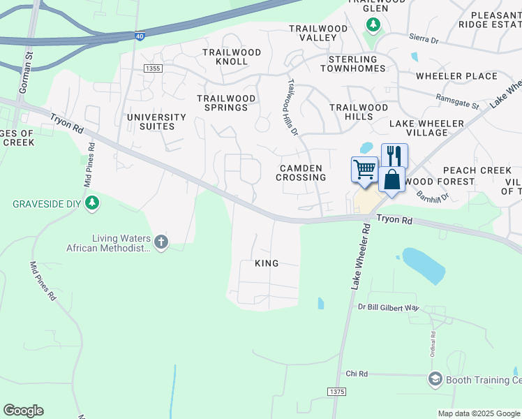 map of restaurants, bars, coffee shops, grocery stores, and more near 3118 Tryon Road in Raleigh