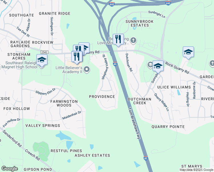 map of restaurants, bars, coffee shops, grocery stores, and more near 2528 Follow Me Way in Raleigh