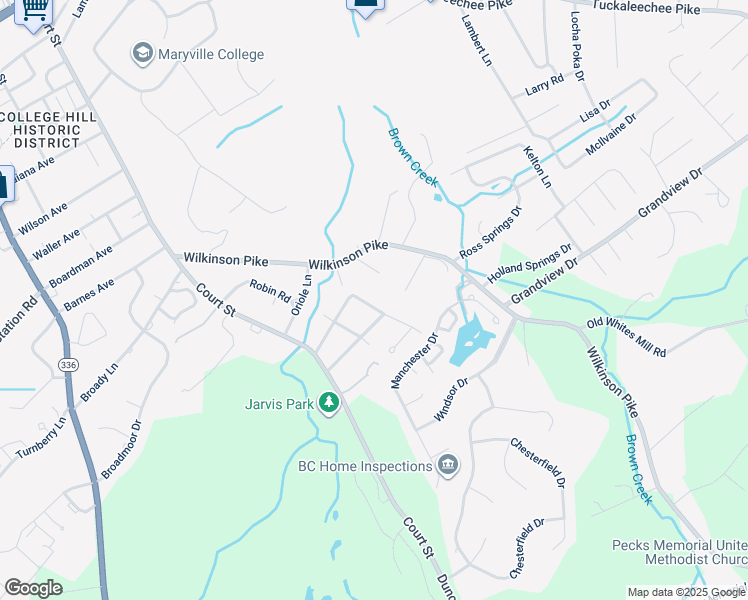 map of restaurants, bars, coffee shops, grocery stores, and more near 1704 Bobwhite Drive in Maryville
