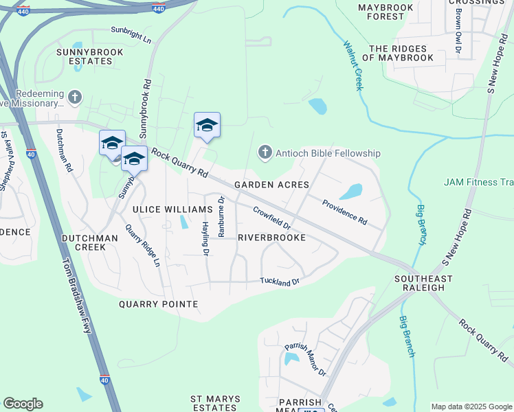 map of restaurants, bars, coffee shops, grocery stores, and more near 4121 Crowfield Drive in Raleigh