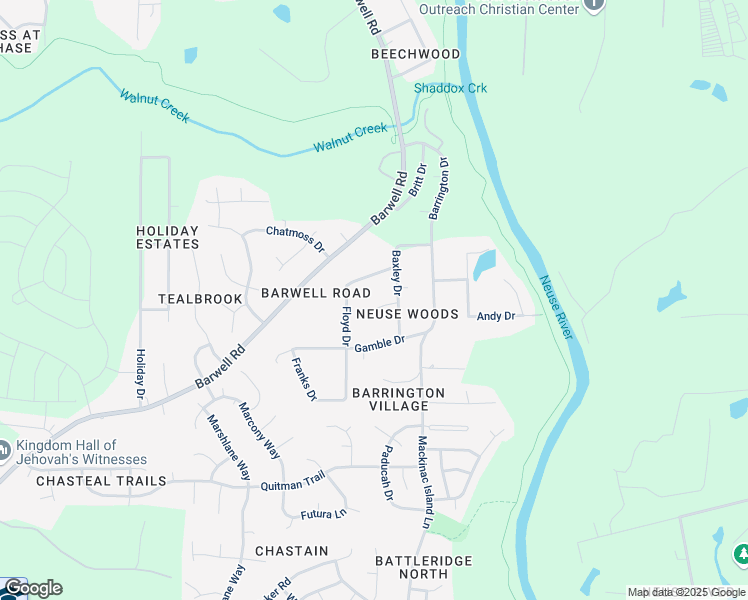 map of restaurants, bars, coffee shops, grocery stores, and more near 6005 Bethel Circle in Raleigh