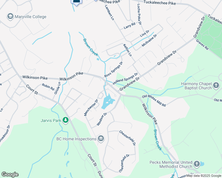 map of restaurants, bars, coffee shops, grocery stores, and more near 121 Mayfair East in Maryville