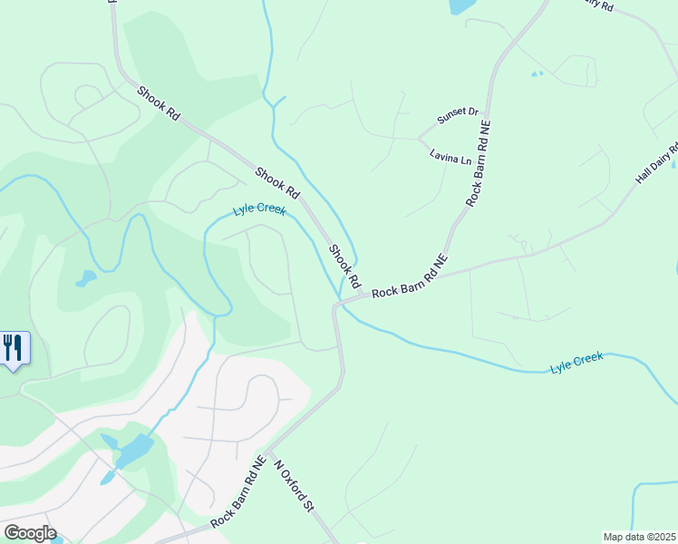 map of restaurants, bars, coffee shops, grocery stores, and more near 3927 Shook Road in Claremont
