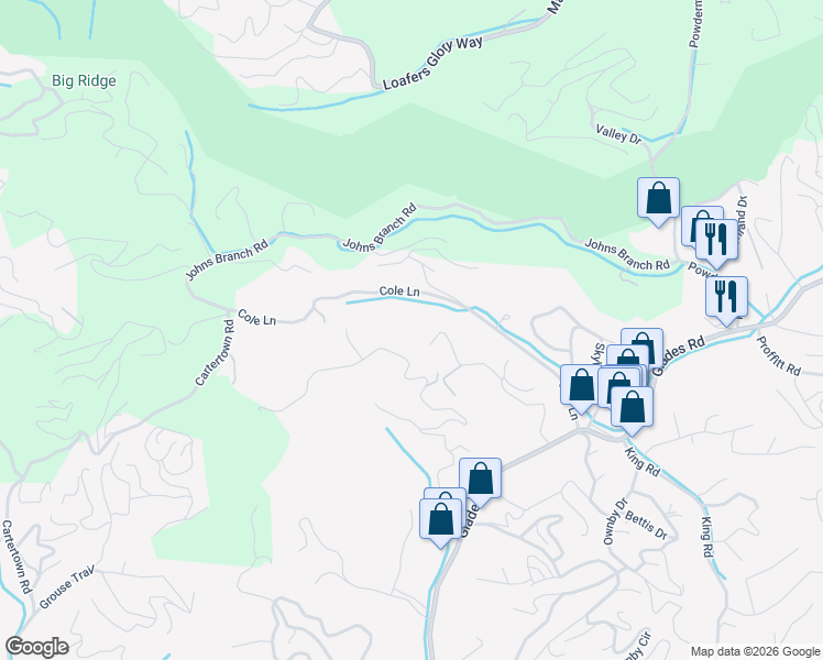 map of restaurants, bars, coffee shops, grocery stores, and more near 648 Carter Plaza in Gatlinburg