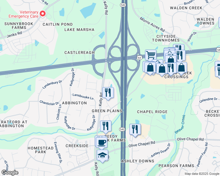 map of restaurants, bars, coffee shops, grocery stores, and more near 1035 Diamond Dove Lane in Apex
