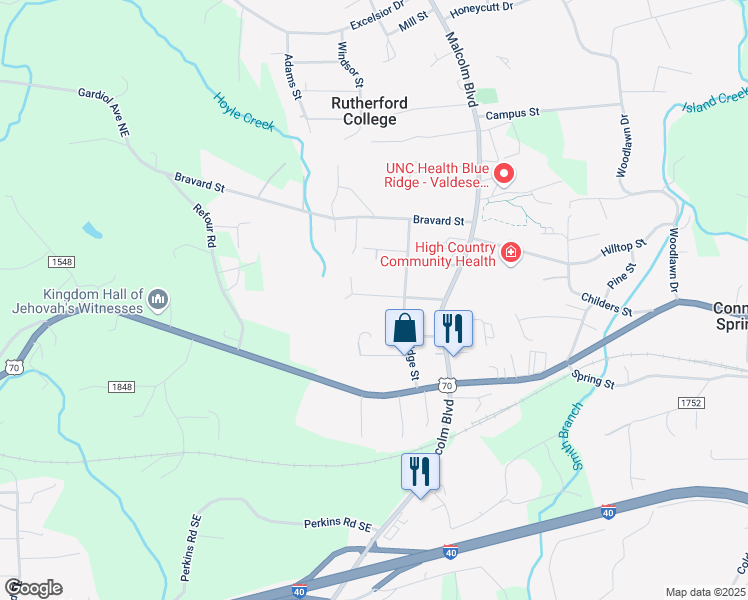 map of restaurants, bars, coffee shops, grocery stores, and more near 101 Ramsey Street in Valdese