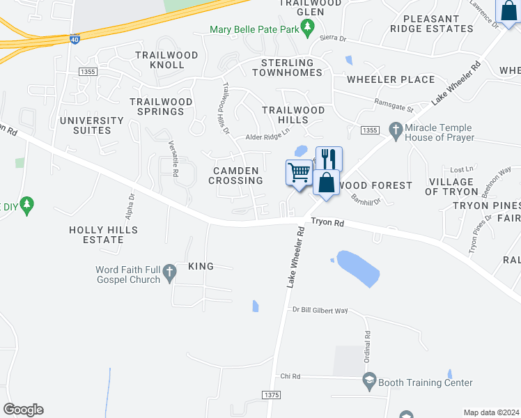 map of restaurants, bars, coffee shops, grocery stores, and more near 2606 Wolf Cub Court in Raleigh