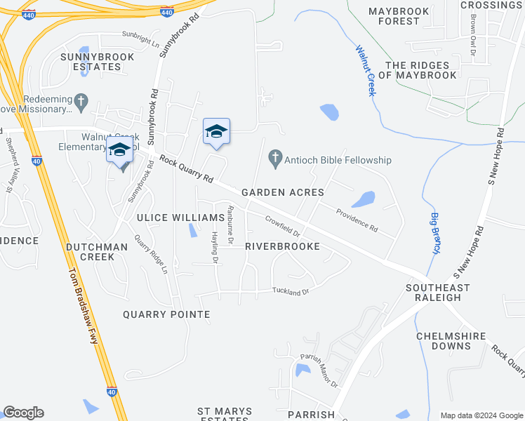 map of restaurants, bars, coffee shops, grocery stores, and more near 4113 Crowfield Drive in Raleigh
