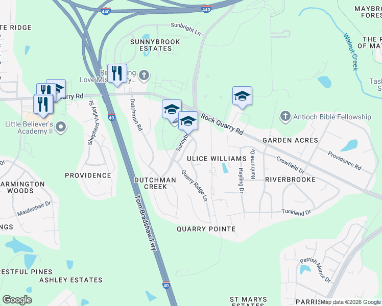 map of restaurants, bars, coffee shops, grocery stores, and more near 3744 Tryon Ridge Dr in Raleigh