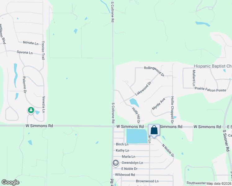 map of restaurants, bars, coffee shops, grocery stores, and more near 8525 Holly Hill Drive in Edmond