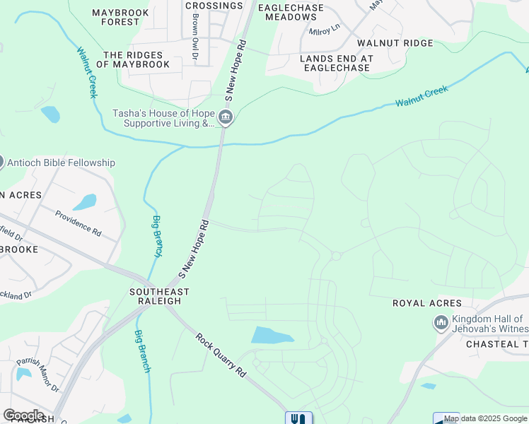 map of restaurants, bars, coffee shops, grocery stores, and more near South New Hope Road in Raleigh