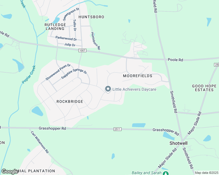 map of restaurants, bars, coffee shops, grocery stores, and more near 5717 Garnet Meadow Road in Knightdale