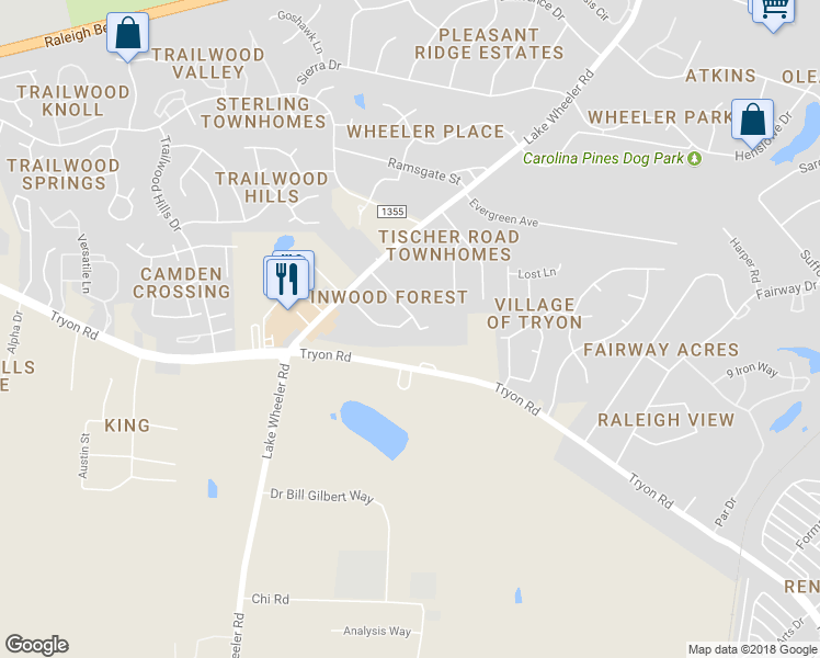 map of restaurants, bars, coffee shops, grocery stores, and more near 2700 Stewart Drive in Raleigh