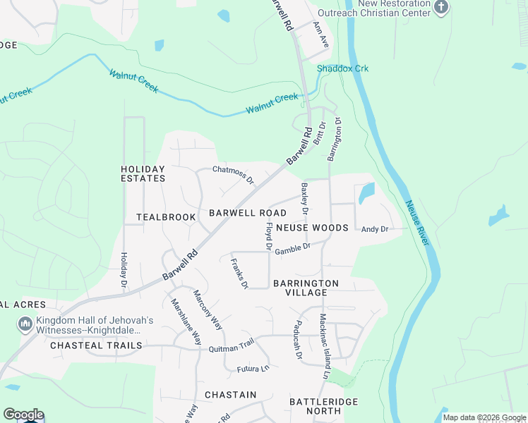 map of restaurants, bars, coffee shops, grocery stores, and more near 2604 Floyd Drive in Raleigh