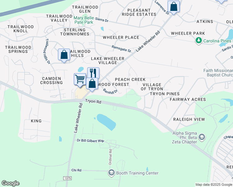 map of restaurants, bars, coffee shops, grocery stores, and more near 2708 Stewart Drive in Raleigh