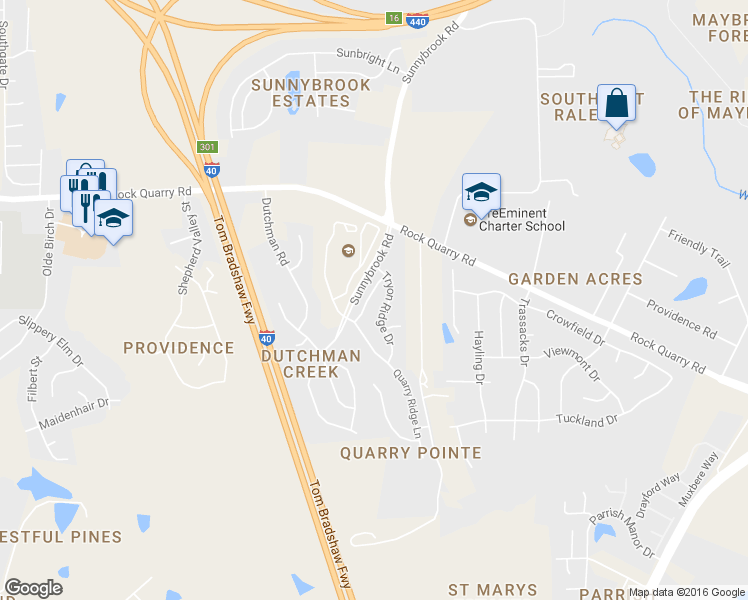 map of restaurants, bars, coffee shops, grocery stores, and more near 2621 Quarry Springs Road in Raleigh
