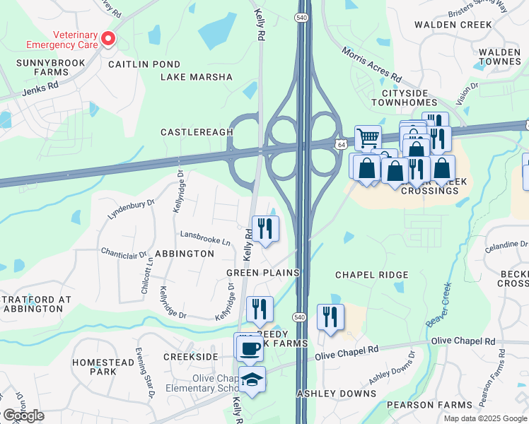 map of restaurants, bars, coffee shops, grocery stores, and more near 1035 Diamond Dove Lane in Apex