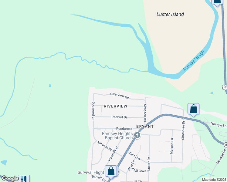 map of restaurants, bars, coffee shops, grocery stores, and more near 24 Riverview Road in Batesville