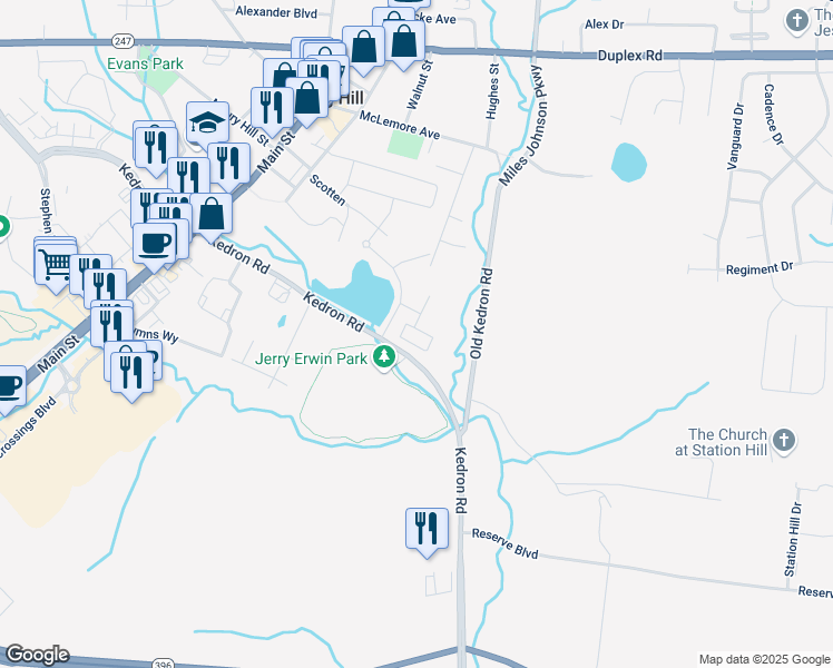 map of restaurants, bars, coffee shops, grocery stores, and more near 3399 Kedron Road in Spring Hill
