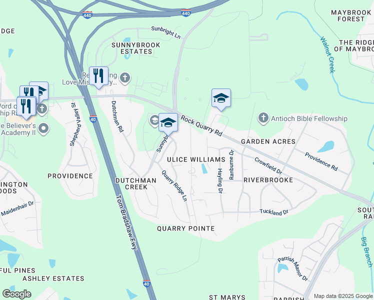 map of restaurants, bars, coffee shops, grocery stores, and more near 2704 Old Williams Road in Raleigh