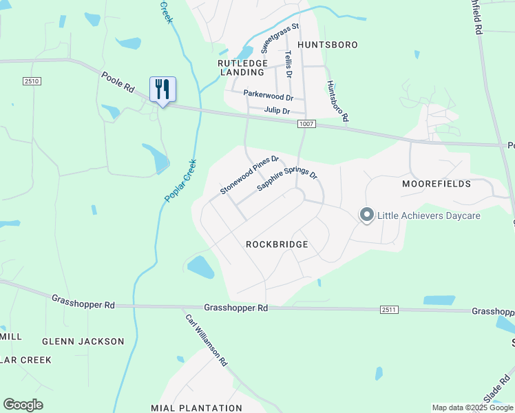 map of restaurants, bars, coffee shops, grocery stores, and more near 5213 Emerald Spring Drive in Knightdale