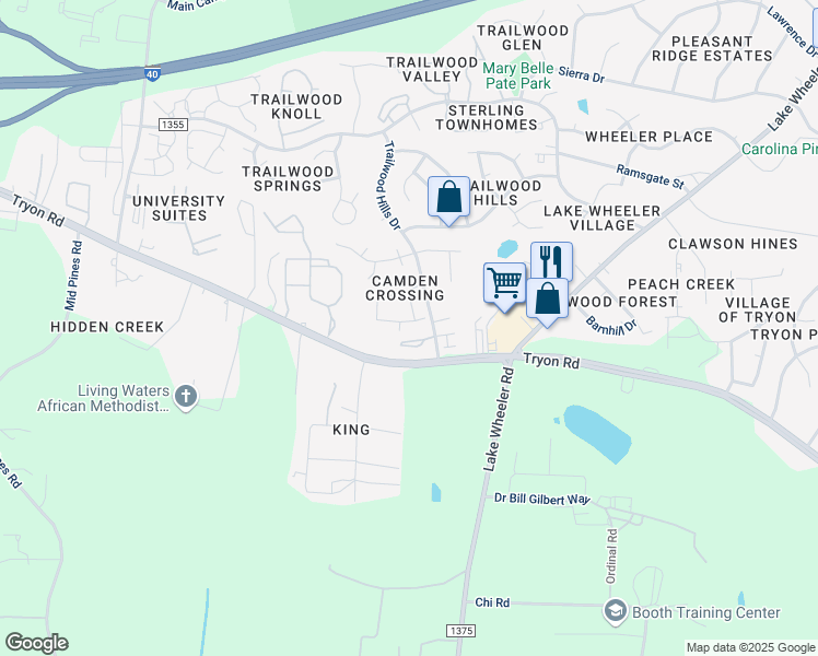 map of restaurants, bars, coffee shops, grocery stores, and more near 3030 Barrymore Street in Raleigh