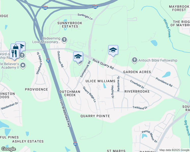 map of restaurants, bars, coffee shops, grocery stores, and more near 2704 Old Williams Road in Raleigh