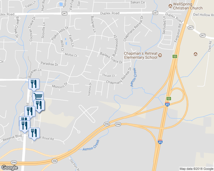 map of restaurants, bars, coffee shops, grocery stores, and more near 3002 Carpenters Pass in Spring Hill