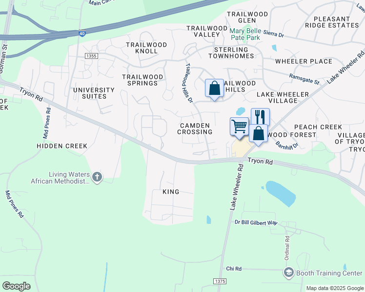 map of restaurants, bars, coffee shops, grocery stores, and more near 3010 Barrymore Street in Raleigh