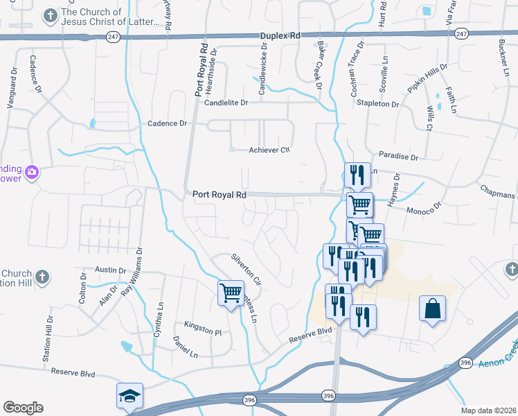 map of restaurants, bars, coffee shops, grocery stores, and more near 3042 Bellflower Circle in Spring Hill