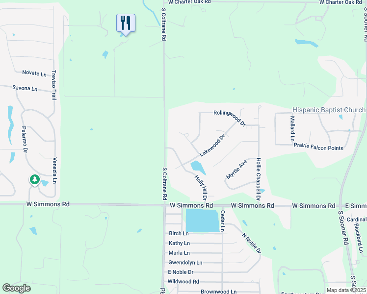 map of restaurants, bars, coffee shops, grocery stores, and more near 8516 Holly Hill Drive in Edmond