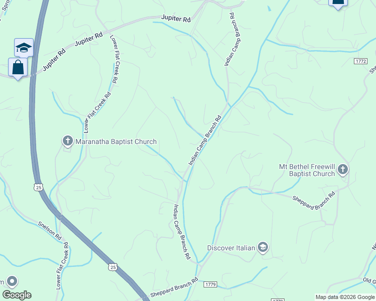 map of restaurants, bars, coffee shops, grocery stores, and more near 80 Red Oak Lane in Alexander