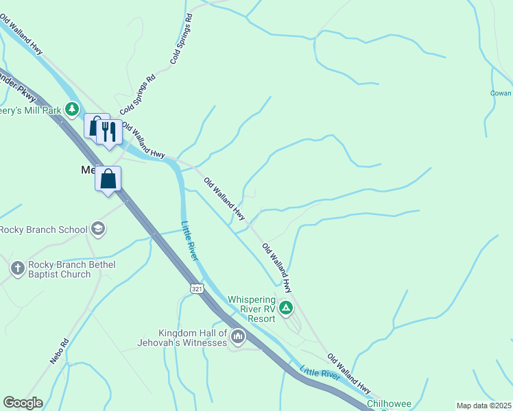 map of restaurants, bars, coffee shops, grocery stores, and more near 4859 Old Walland Highway in Walland