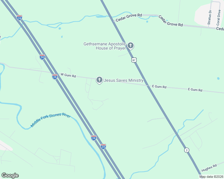 map of restaurants, bars, coffee shops, grocery stores, and more near 7138 West Gum Road in Murfreesboro